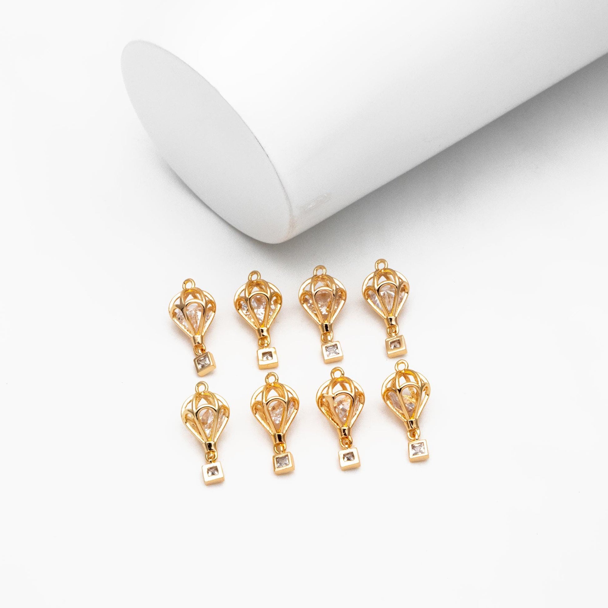 4pcs Gold Hot Air Balloon Charms with Cubic Zirconia, Jewelry Making, Diy Material, Jewelry Supplies (GB-3105)