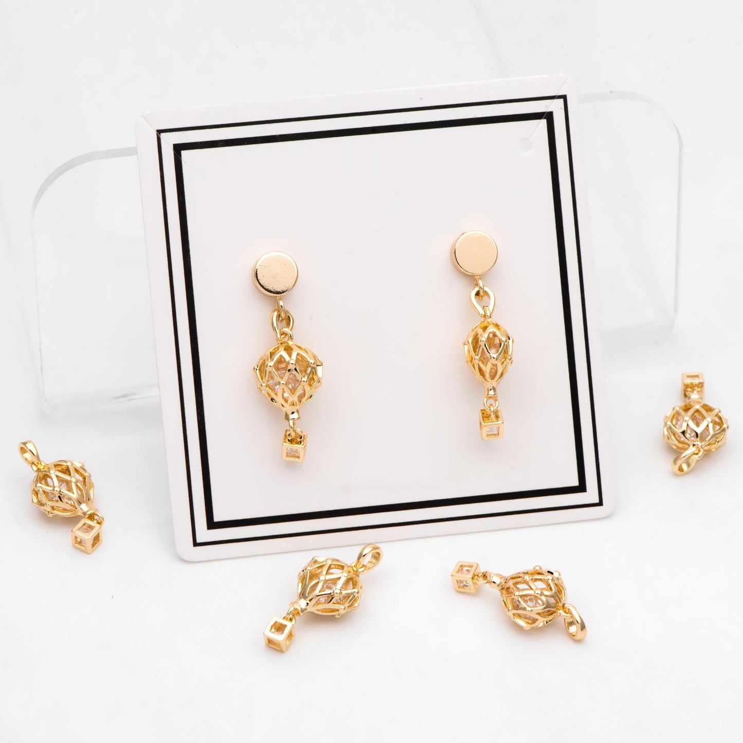 4pcs Gold Hot Air Balloon Charms with Cubic Zirconia, Jewelry Making, Diy Material, Jewelry Supplies (GB-3105)