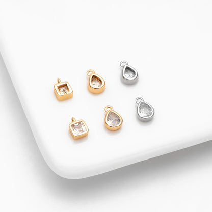 10pcs CZ pave Gold/ Silver Square/ Teardrop Charms , Gold/ Rhodium Plated Brass Drop Pendants (GB-992)