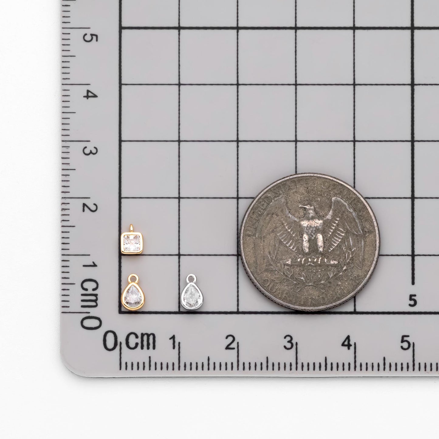 10pcs CZ pave Gold/ Silver Square/ Teardrop Charms , Gold/ Rhodium Plated Brass Drop Pendants (GB-992)