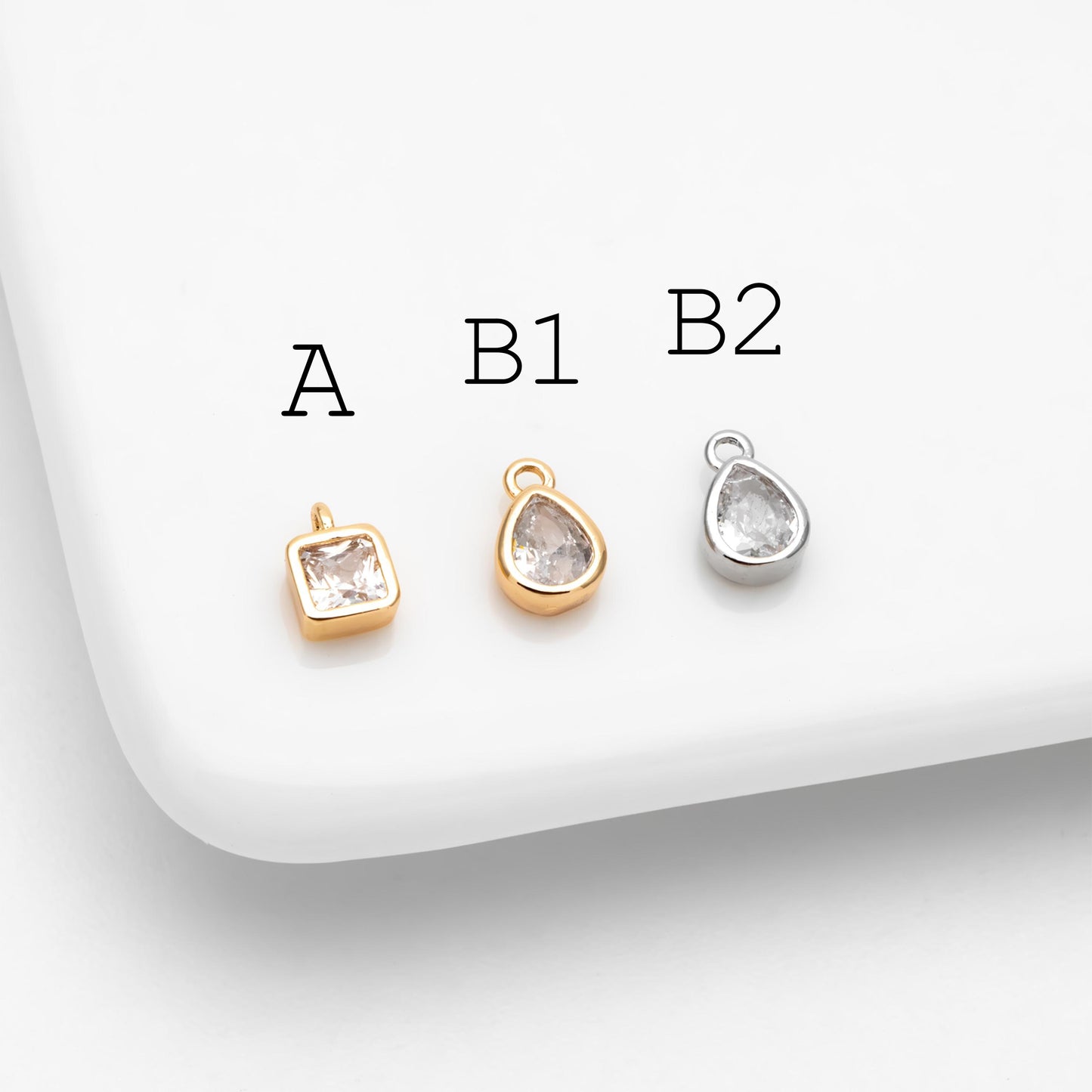 10pcs CZ pave Gold/ Silver Square/ Teardrop Charms , Gold/ Rhodium Plated Brass Drop Pendants (GB-992)