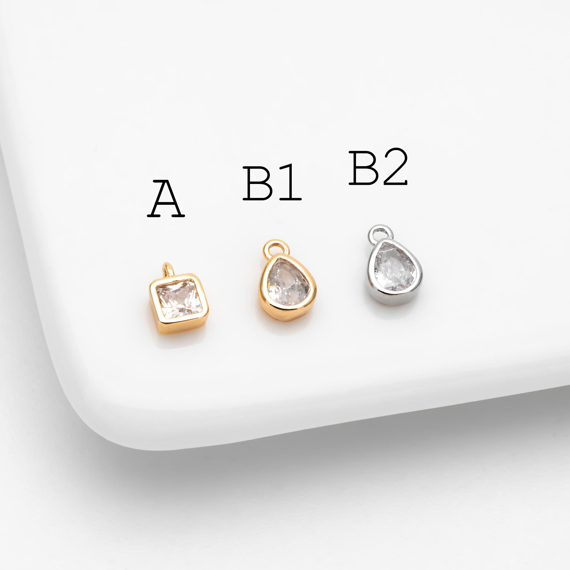 10pcs CZ pave Gold/ Silver Square/ Teardrop Charms , Gold/ Rhodium Plated Brass Drop Pendants (GB-992)