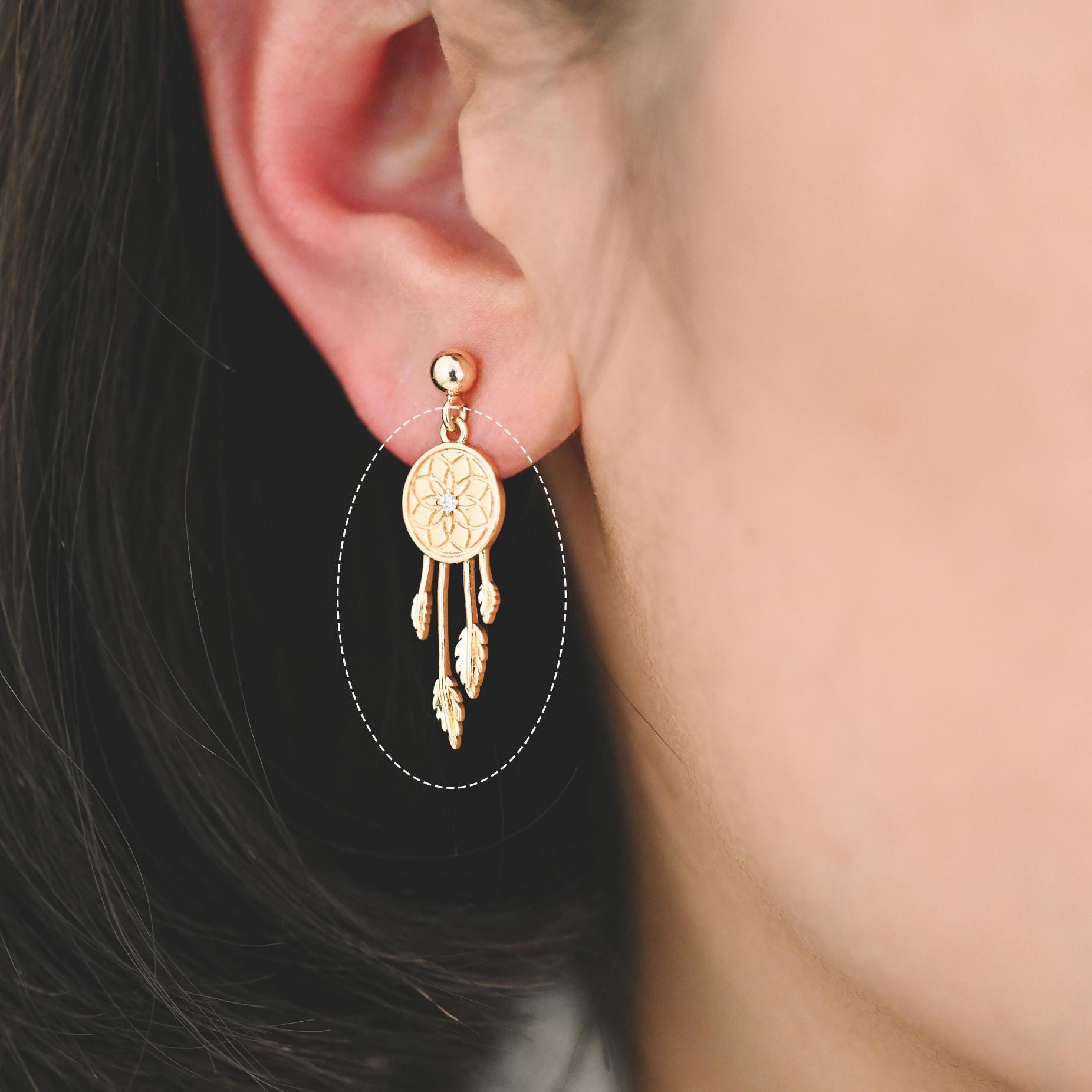 4pcs Gold Dreamcatcher Charms, 18K Gold plated Brass, Dainty Earring Charms (GB-4639)