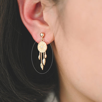 4pcs Gold Dreamcatcher Charms, 18K Gold plated Brass, Dainty Earring Charms (GB-4639)
