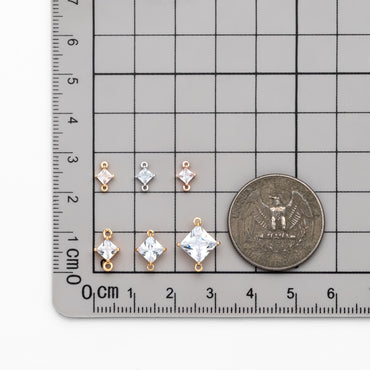 10pcs CZ Pave Rhombus Charm Connectors , Real Gold/ Rhodium plated Brass, Square Geometric Charm Pendants (GB-503)