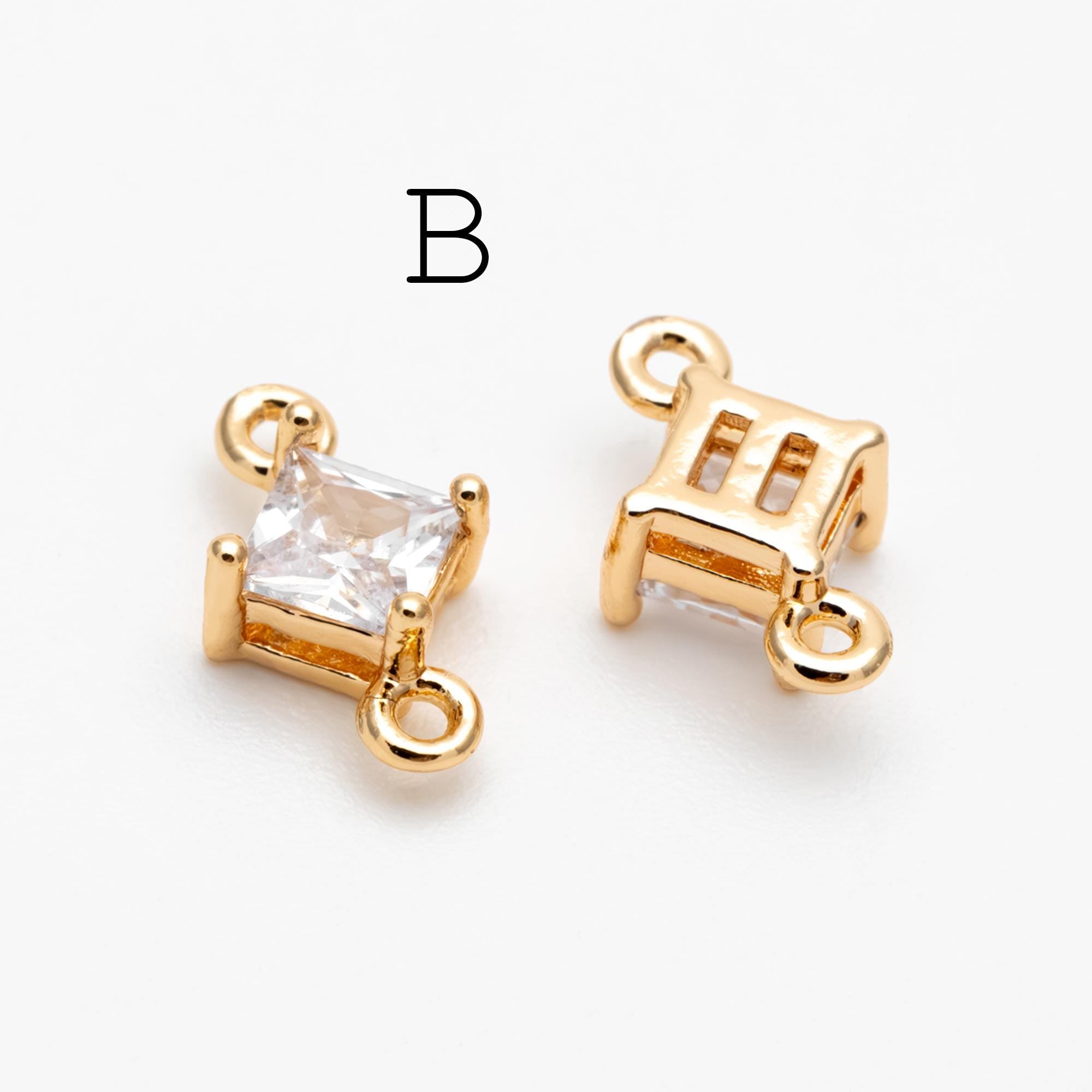 10pcs CZ Pave Rhombus Charm Connectors , Real Gold/ Rhodium plated Brass, Square Geometric Charm Pendants (GB-503)