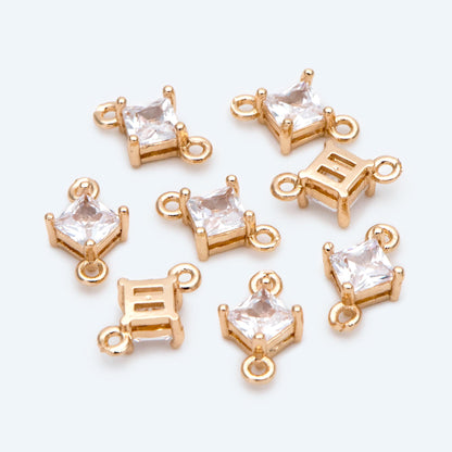 10pcs CZ Pave Rhombus Charm Connectors , Real Gold/ Rhodium plated Brass, Square Geometric Charm Pendants (GB-503)