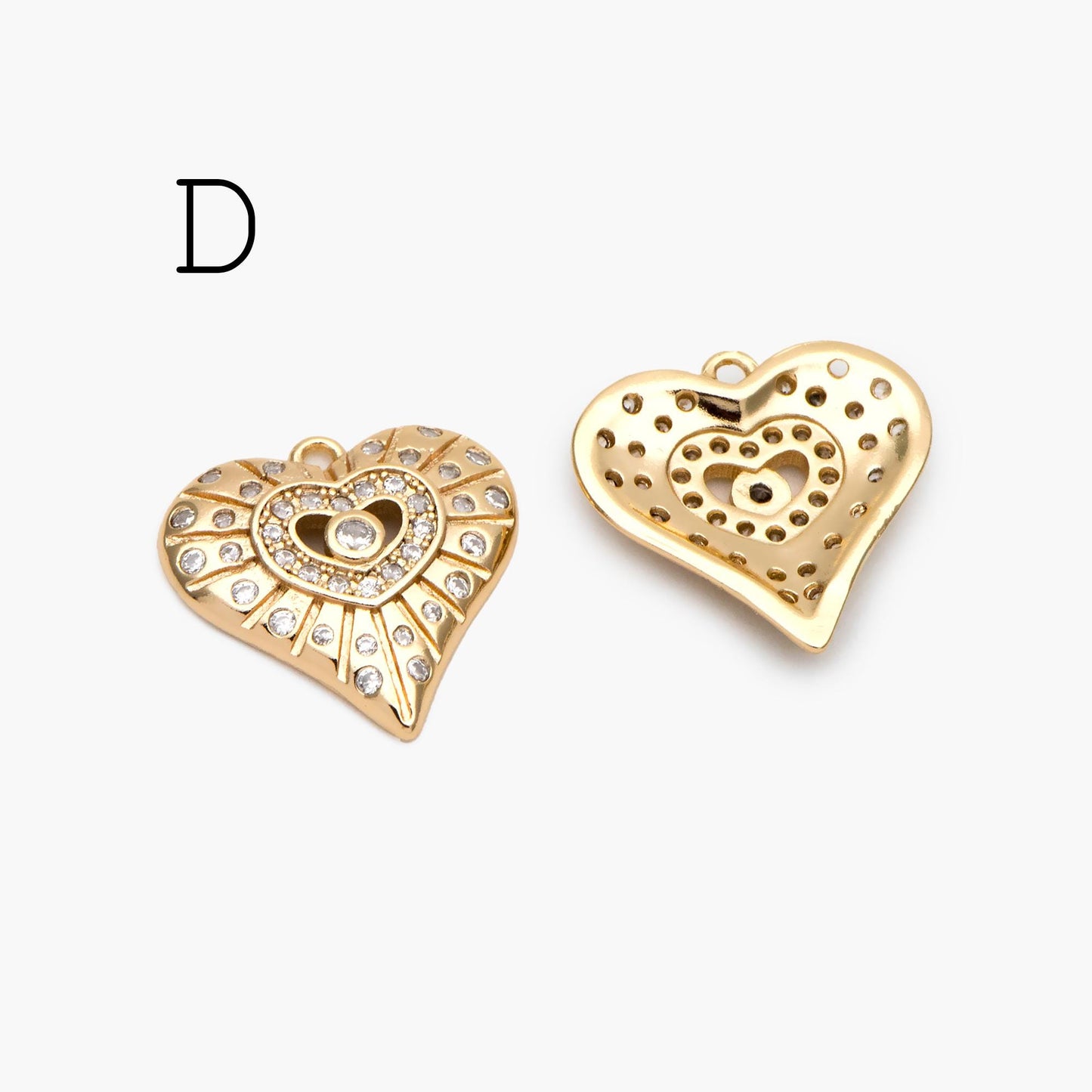 4pcs CZ Pave Gold Heart Charms , 18K Gold plated Brass, Dainty Heart Pendants (GB-4409)