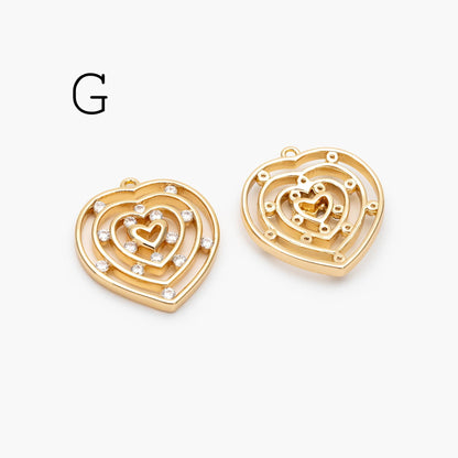 4pcs CZ Pave Gold Heart Charms , 18K Gold plated Brass, Dainty Heart Pendants (GB-4409)