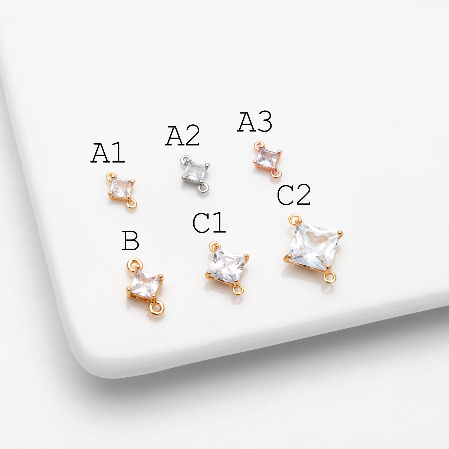 10pcs CZ Pave Rhombus Charm Connectors , Real Gold/ Rhodium plated Brass, Square Geometric Charm Pendants (GB-503)
