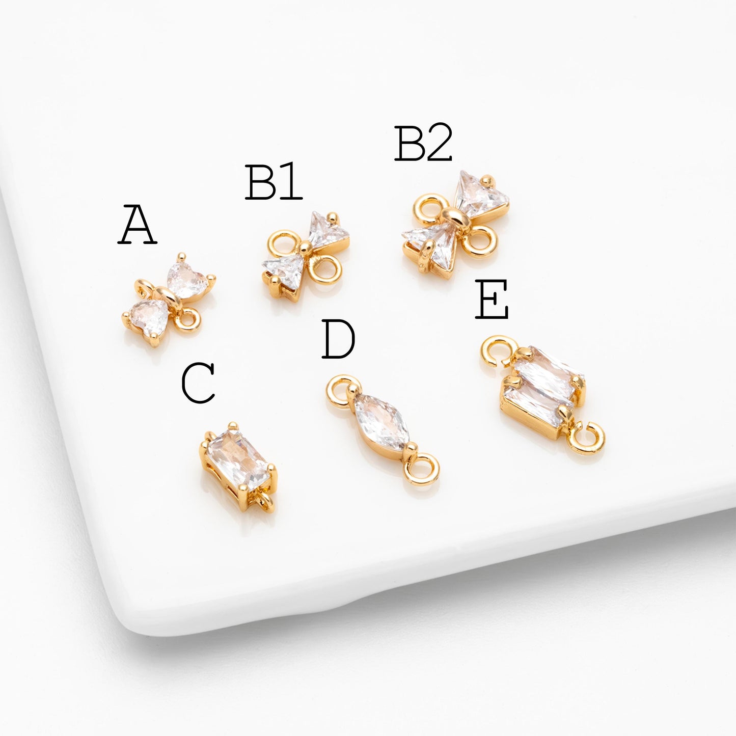 10pcs CZ pave Gold Bow Knot/ Rectangle/ Marquise Connector , Gold Plated Geometric Connector Charms (GB-2947)