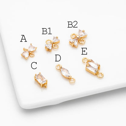 10pcs CZ pave Gold Bow Knot/ Rectangle/ Marquise Connector , Gold Plated Geometric Connector Charms (GB-2947)