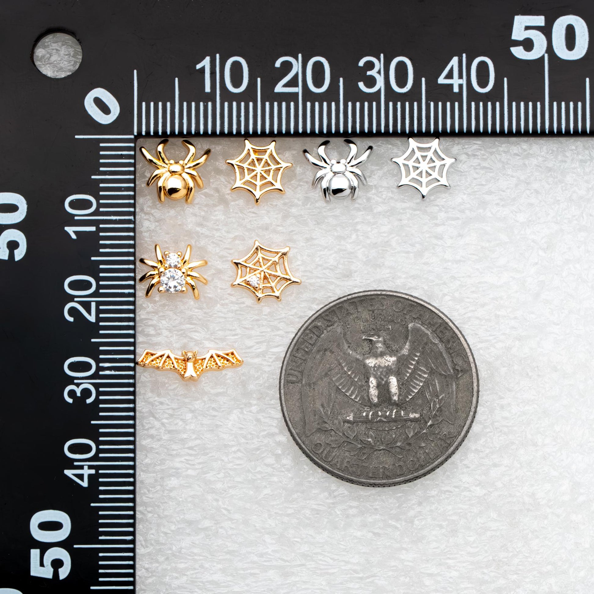 10pcs Gold/ Silver Spider Bat Earrings, Gold/ Rhodium Plated Brass Halloween Stud Earrings (GB-4110)