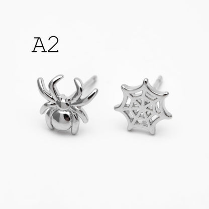 10pcs Gold/ Silver Spider Bat Earrings, Gold/ Rhodium Plated Brass Halloween Stud Earrings (GB-4110)