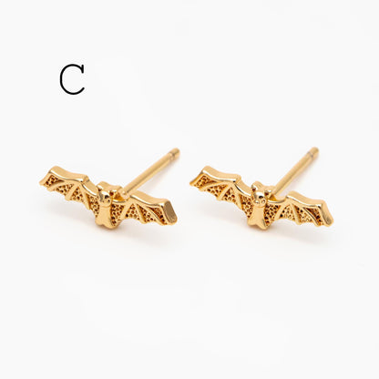 10pcs Gold/ Silver Spider Bat Earrings, Gold/ Rhodium Plated Brass Halloween Stud Earrings (GB-4110)