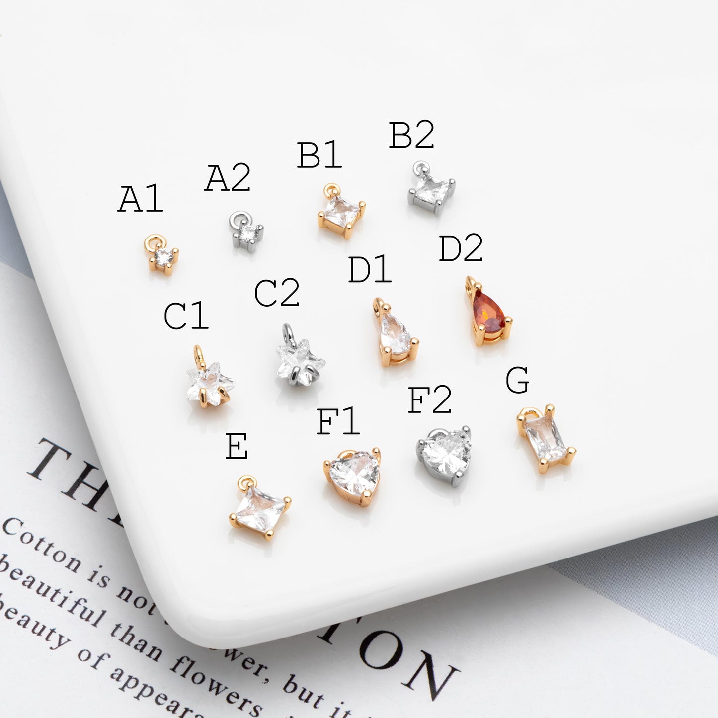 10pcs Gold/ Silver Tone Tiny Cubic Zirconia Charms, Gold/ Rhodium plated Brass, Jewelry Making, Diy Material, Jewelry Supplies (GB-4582)