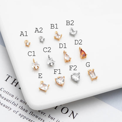 10pcs Gold/ Silver Tone Tiny Cubic Zirconia Charms, Gold/ Rhodium plated Brass, Jewelry Making, Diy Material, Jewelry Supplies (GB-4582)