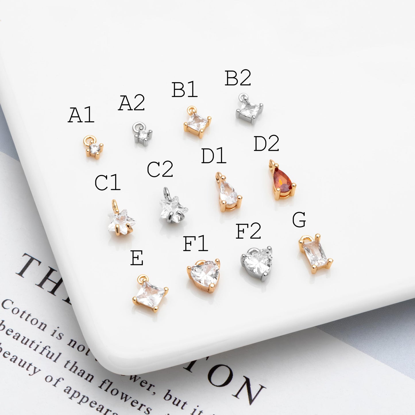 10pcs Gold/ Silver Tone Tiny CZ Charms, Gold/ Rhodium plated Brass, Jewelry Supplies (GB-4582)