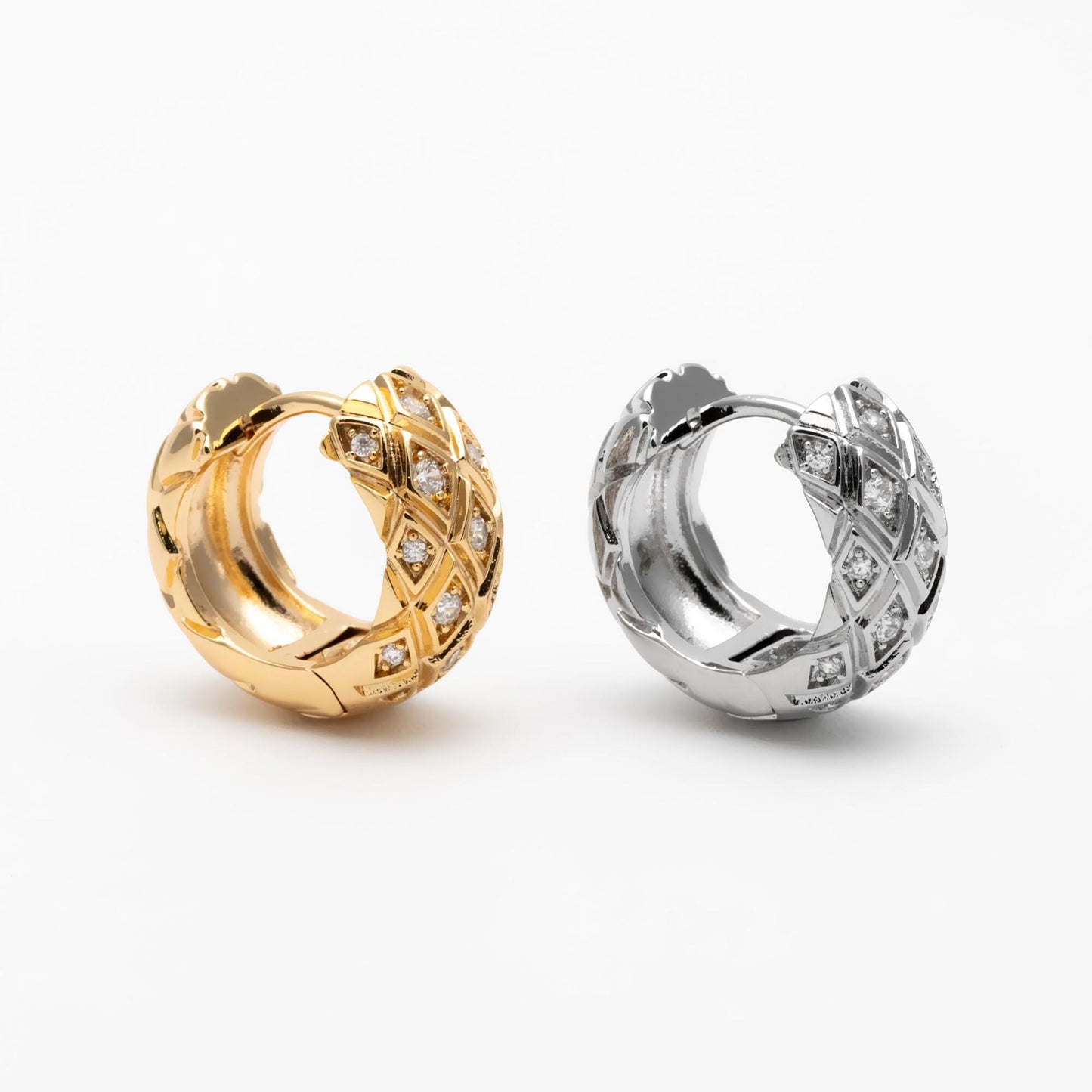 4pcs CZ Pave Gold/ Silver Tone Textured Hoop Earrings, Huggie Earrings, Minimalist Earring, Small Gold Hoops Earring (GB-4673)