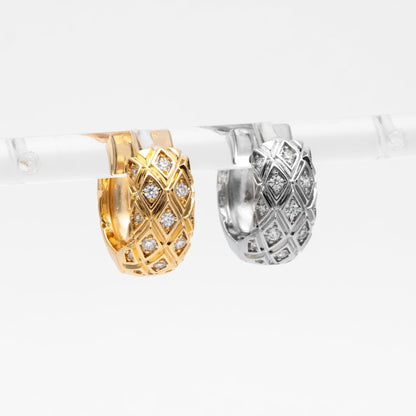 4pcs CZ Pave Gold/ Silver Tone Textured Hoop Earrings, Huggie Earrings, Minimalist Earring, Small Gold Hoops Earring (GB-4673)