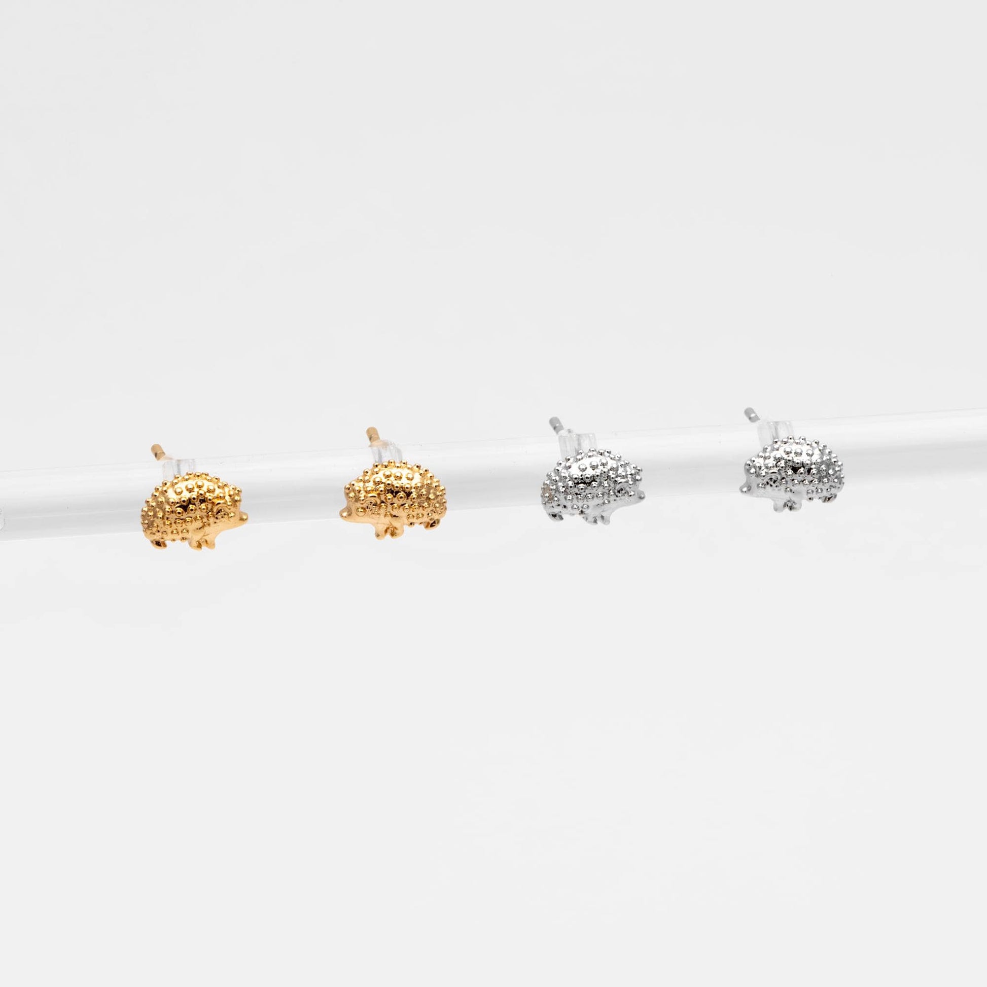 10pcs Gold/ Silver Tone Hedgehog Earrings, 18K Gold/ Rhodium Plated Brass, Minimalist Animal Stud Earring (GB-4674)
