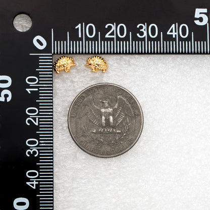 10pcs Gold/ Silver Tone Hedgehog Earrings, 18K Gold/ Rhodium Plated Brass, Minimalist Animal Stud Earring (GB-4674)