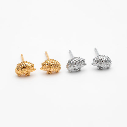 10pcs Gold/ Silver Tone Hedgehog Earrings, 18K Gold/ Rhodium Plated Brass, Minimalist Animal Stud Earring (GB-4674)