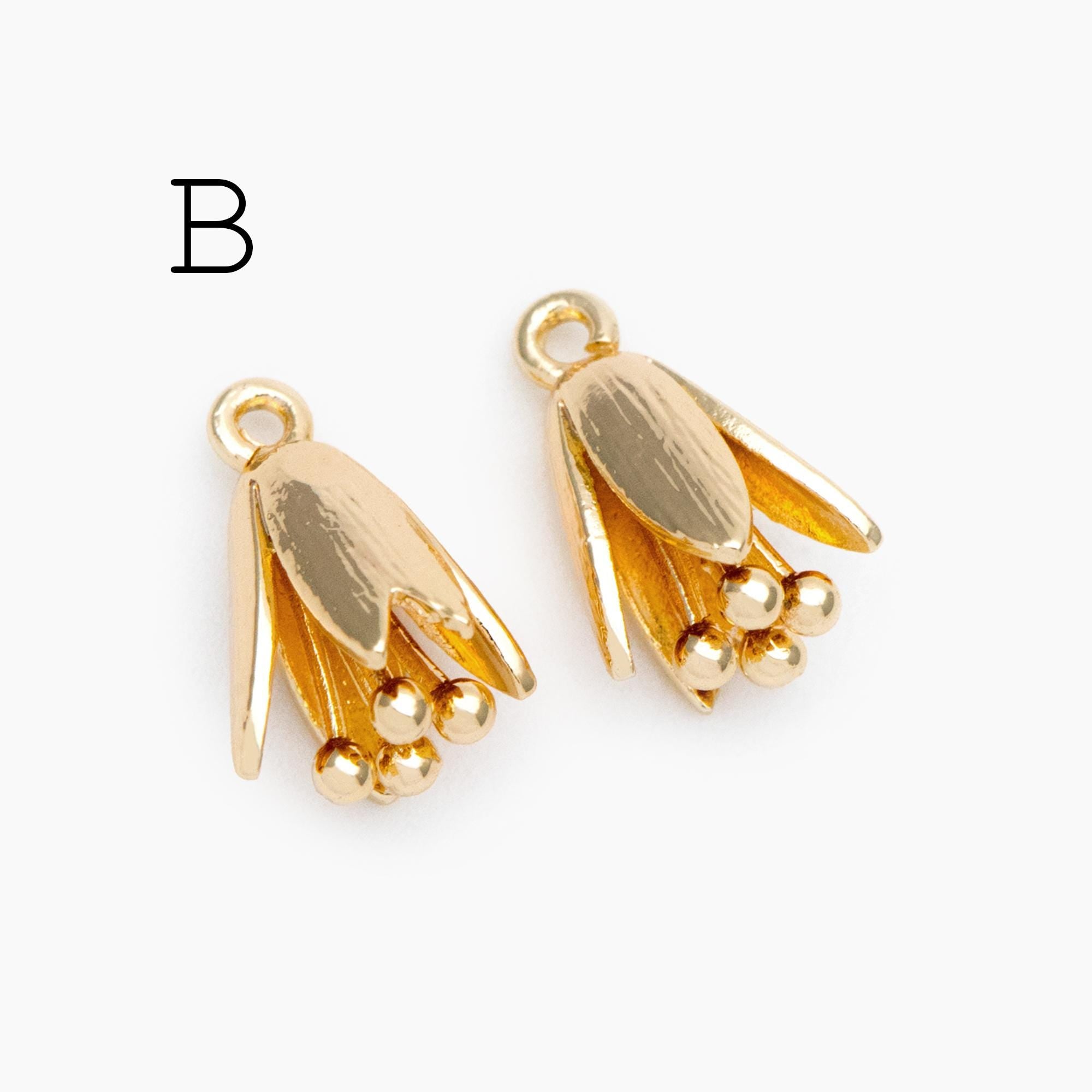 10pcs Gold/ Silver Tone Flower Bud Charms , 18K Gold plated Brass, Dainty Earring Charms (GB-1103)