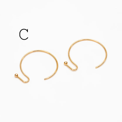 20pcs Gold/ Silver Earring Hooks, Real Gold/ Rhodium Plated Brass, Simple Earwires (GB-025)