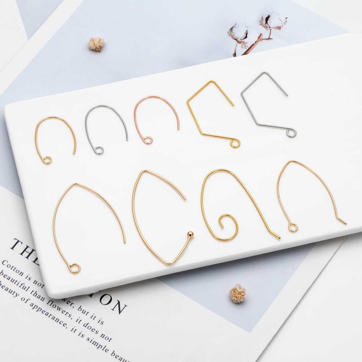 10pcs Gold/ Silver/ Rose Gold Brass Ear Hooks 20x14mm, Simple Earwires Earring Components (GB-947)