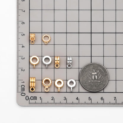 10pcs Gold/ Silver Bail Beads, Bail Charm Holder Spacer with Loop, Tube Bails, Cord Bails, Slider Bails, Spacer Ring (GB-1328)