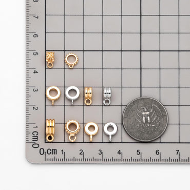 10pcs Gold/ Silver Bail Beads, Bail Charm Holder Spacer with Loop, Tube Bails, Cord Bails, Slider Bails, Spacer Ring (GB-1328)