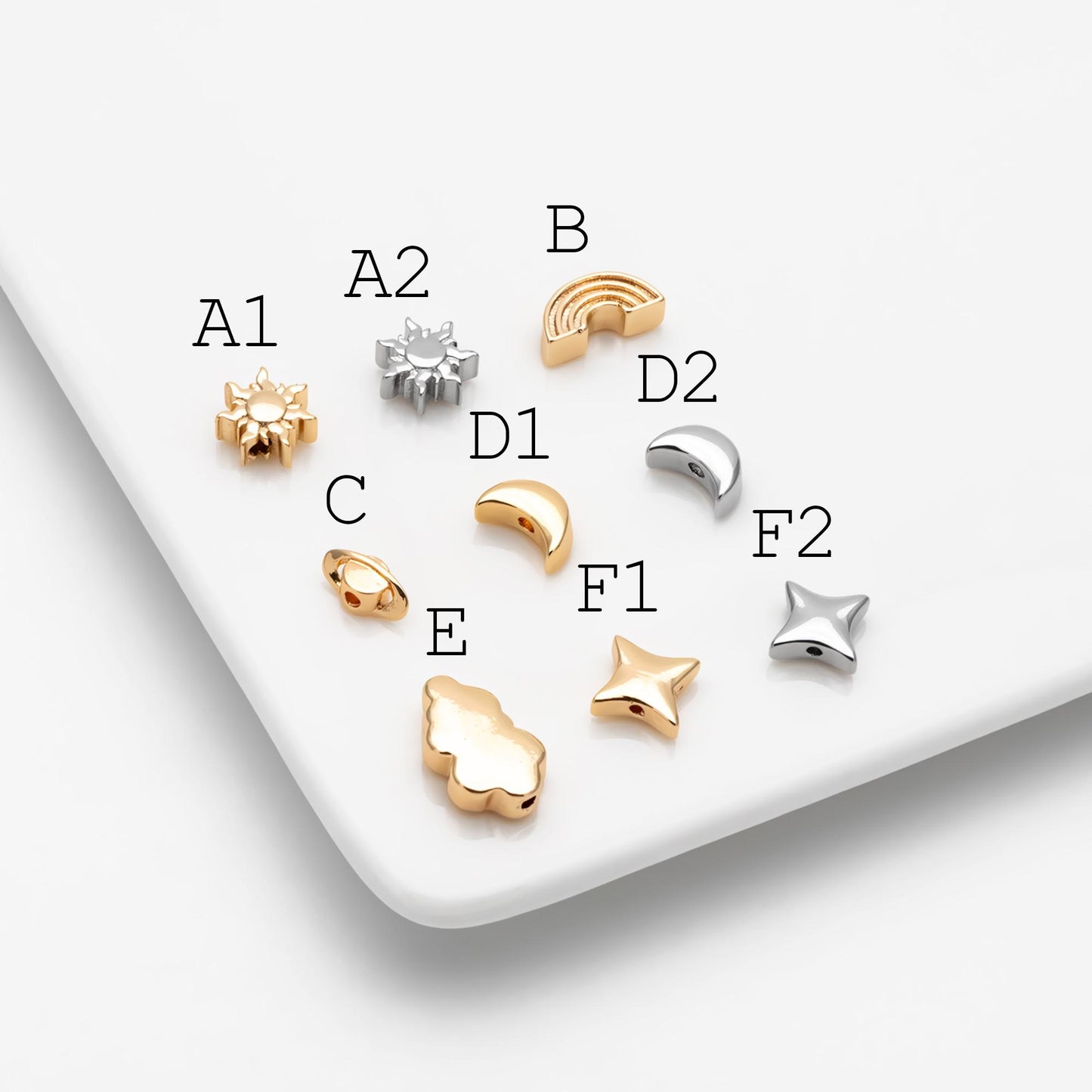 10pcs Gold/ Silver Spacer Beads, Gold/ Rhodium plated Brass Spacer Beads, Celestial Beads (GB-2964)