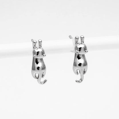 10pcs Gold/ Silver Cat Earrings 16x5mm, Gold/ Rhodium Plated Brass Animal Stud Earrings (GB-4056)