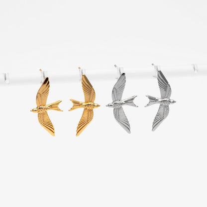 10pcs Gold/ Silver Tone Swallow Earrings, 18K Real Gold/ Rhodium Plated Brass, Bird Stud Earrings (GB-4675)