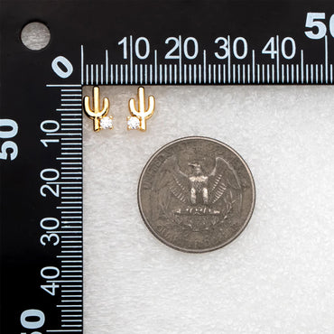 10pcs CZ Pave Gold/ Silver Cactus Stud Earrings, 18K Gold/ Rhodium plated Brass, Minimalist Stud Earring (GB-4676)