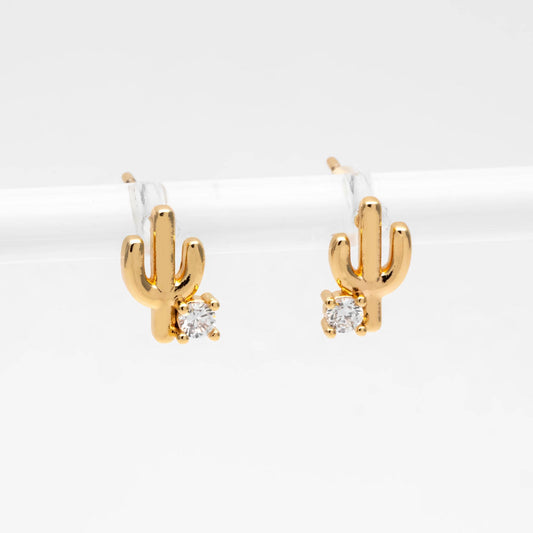 10pcs CZ Pave Gold/ Silver Cactus Stud Earrings, 18K Gold/ Rhodium plated Brass, Minimalist Stud Earring (GB-4676)