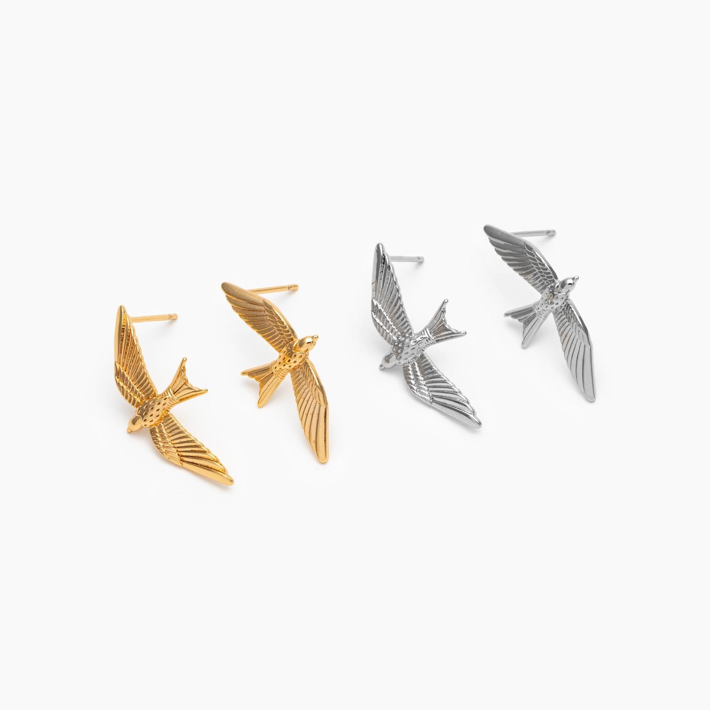 10pcs Gold/ Silver Tone Swallow Earrings, 18K Real Gold/ Rhodium Plated Brass, Bird Stud Earrings (GB-4675)