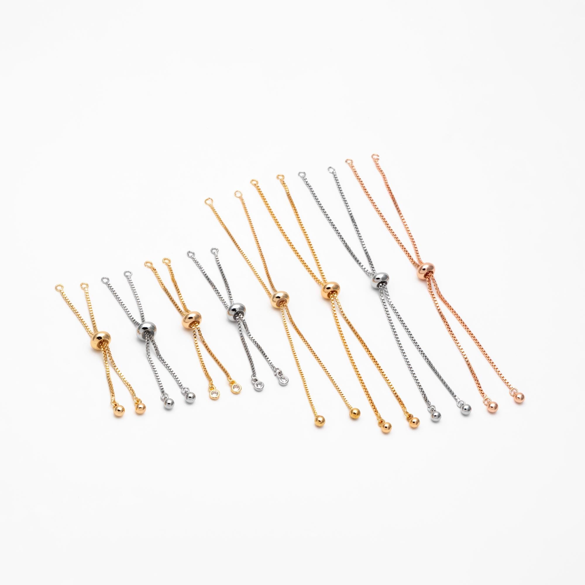 10pcs Gold/ Silver/ Rose gold Sliding Adjustable Bracelet Making Chain, Half-finished Bracelet with Rubber Stopper Beads (GB-269)