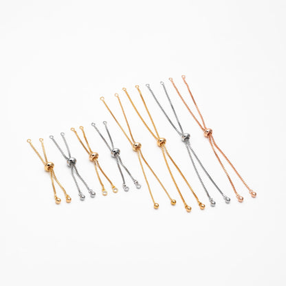 10pcs Gold/ Silver/ Rose gold Sliding Adjustable Bracelet Making Chain, Half-finished Bracelet with Rubber Stopper Beads (GB-269)