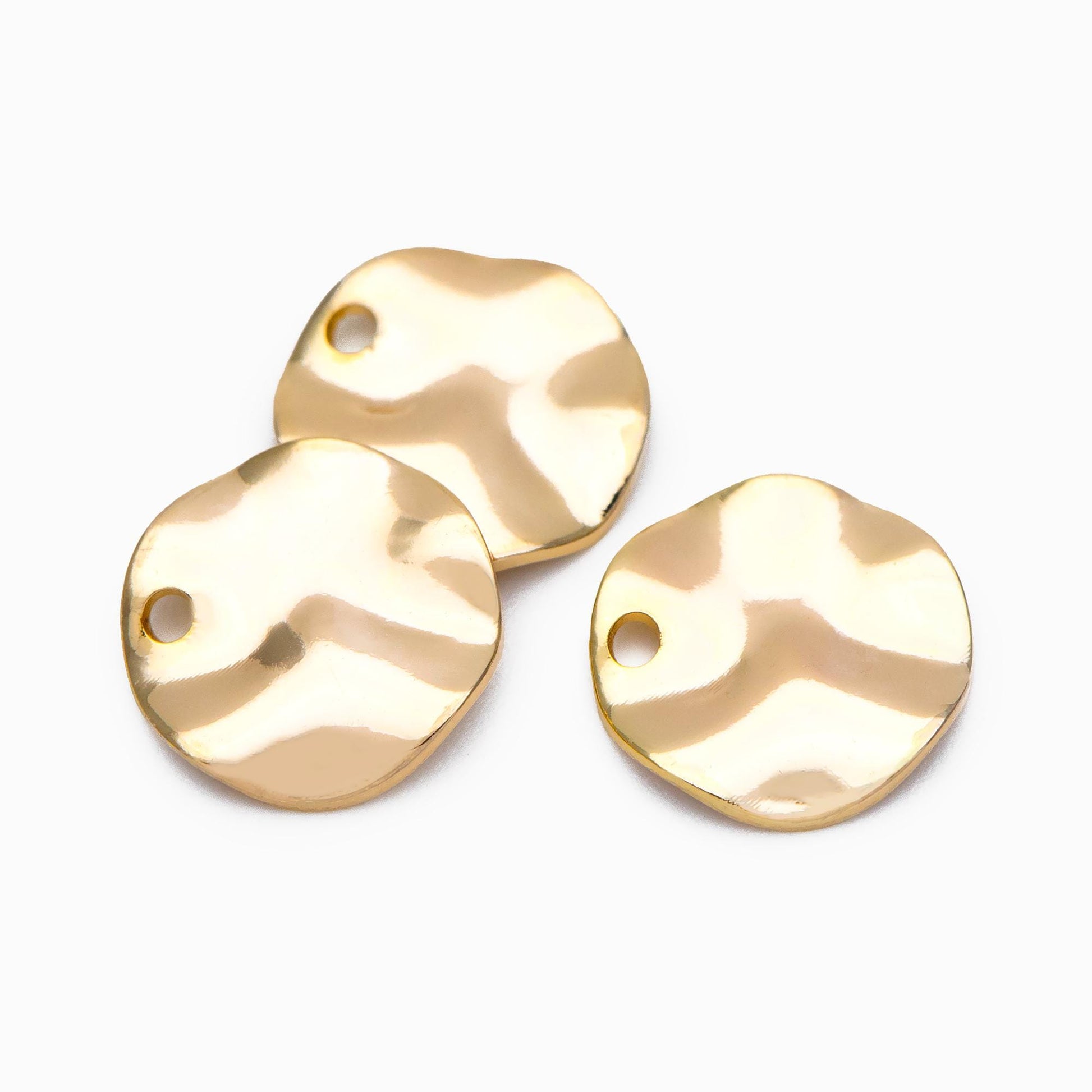 10pcs Hammered Disc Charms 12mm, Polished Gold plated Brass Tags, Round Disk Pendants (GB-402-A)