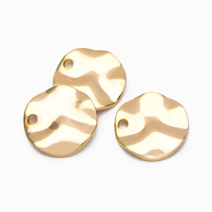 10pcs Hammered Disc Charms 12mm, Polished Gold plated Brass Tags, Round Disk Pendants (GB-402-A)