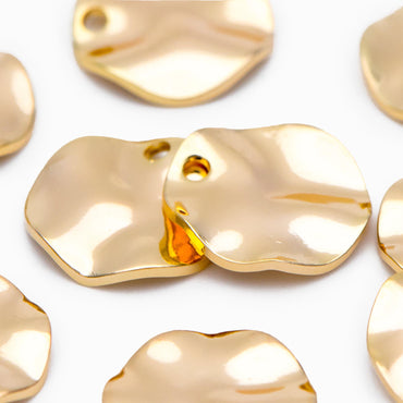 10pcs Hammered Disc Charms 12mm, Polished Gold plated Brass Tags, Round Disk Pendants (GB-402-A)