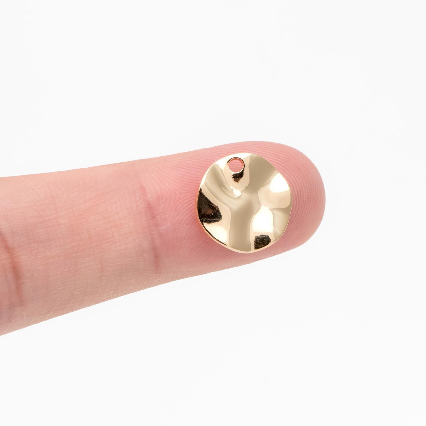 10pcs Hammered Disc Charms 12mm, Polished Gold plated Brass Tags, Round Disk Pendants (GB-402-A)