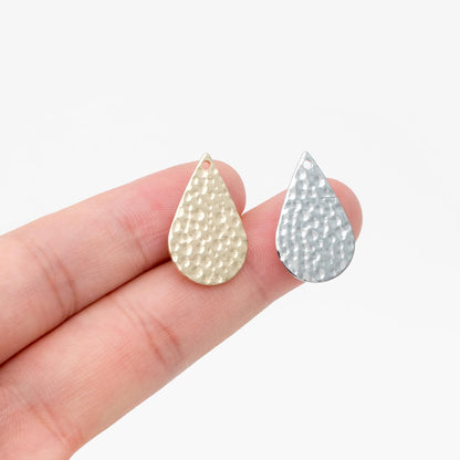 10pcs Gold/ Silver tone Hammered Teardrop Pendants 22mm, Gold/ Rhodium plated Brass, Geometric Disk Charms (GB-1404-E)
