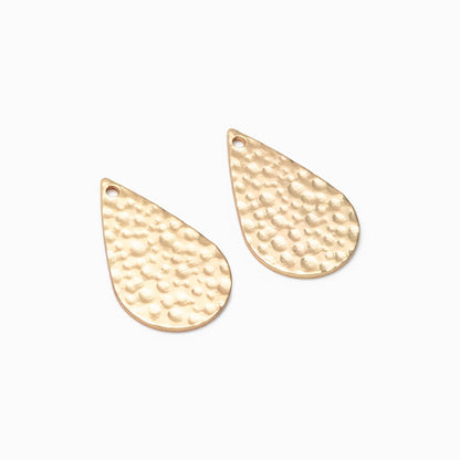 10pcs Gold/ Silver tone Hammered Teardrop Pendants 22mm, Gold/ Rhodium plated Brass, Geometric Disk Charms (GB-1404-E)