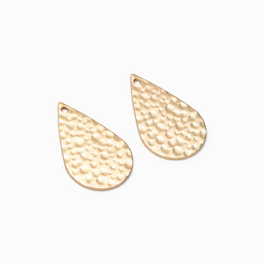 10pcs Gold/ Silver tone Hammered Teardrop Pendants 22mm, Gold/ Rhodium plated Brass, Geometric Disk Charms (GB-1404-E)