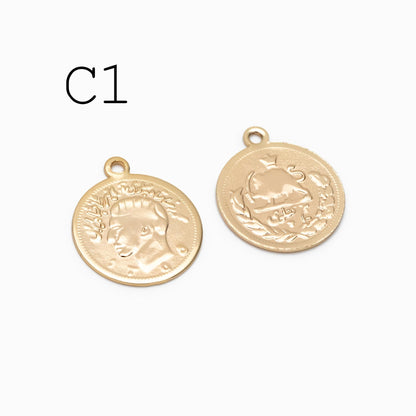 10pcs Gold/ Silver Round Coin Charms, Gold/ Rhodium plated Brass Disk Pendants, Jewelry Supplies (GB-1746)