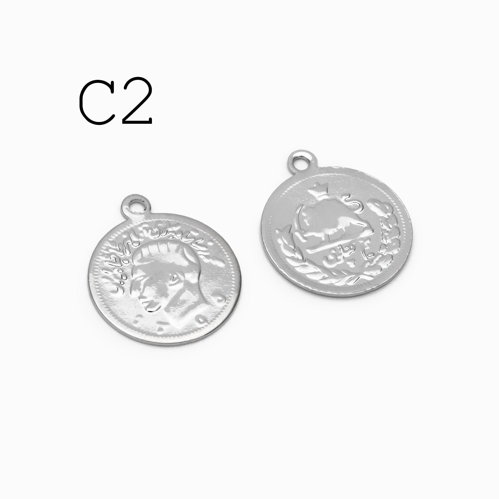 10pcs Gold/ Silver Round Coin Charms, Gold/ Rhodium plated Brass Disk Pendants, Jewelry Supplies (GB-1746)