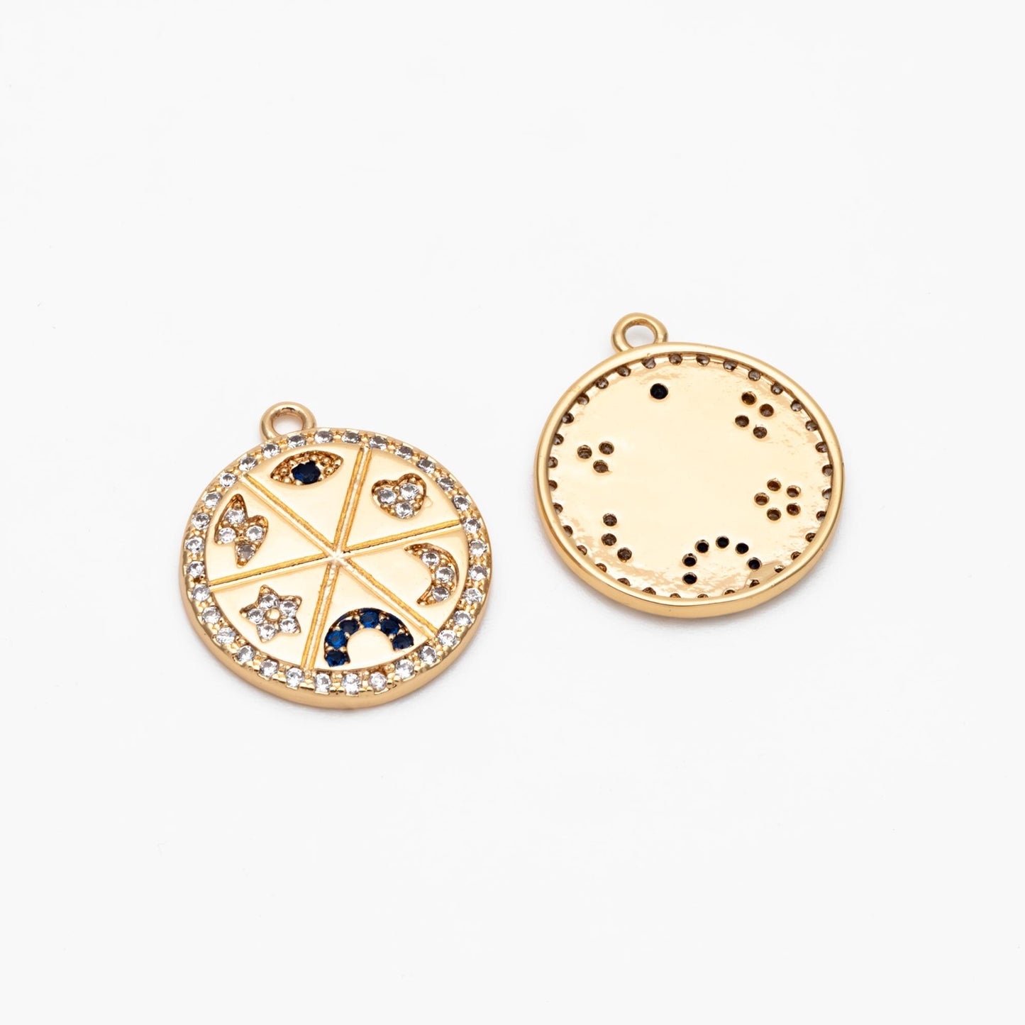 4pcs Gold Talisman Charm, 16mm, lucky charm, Lucky Medallion Pendant for Necklace Jewelry Making Supply (GB-1766-B)